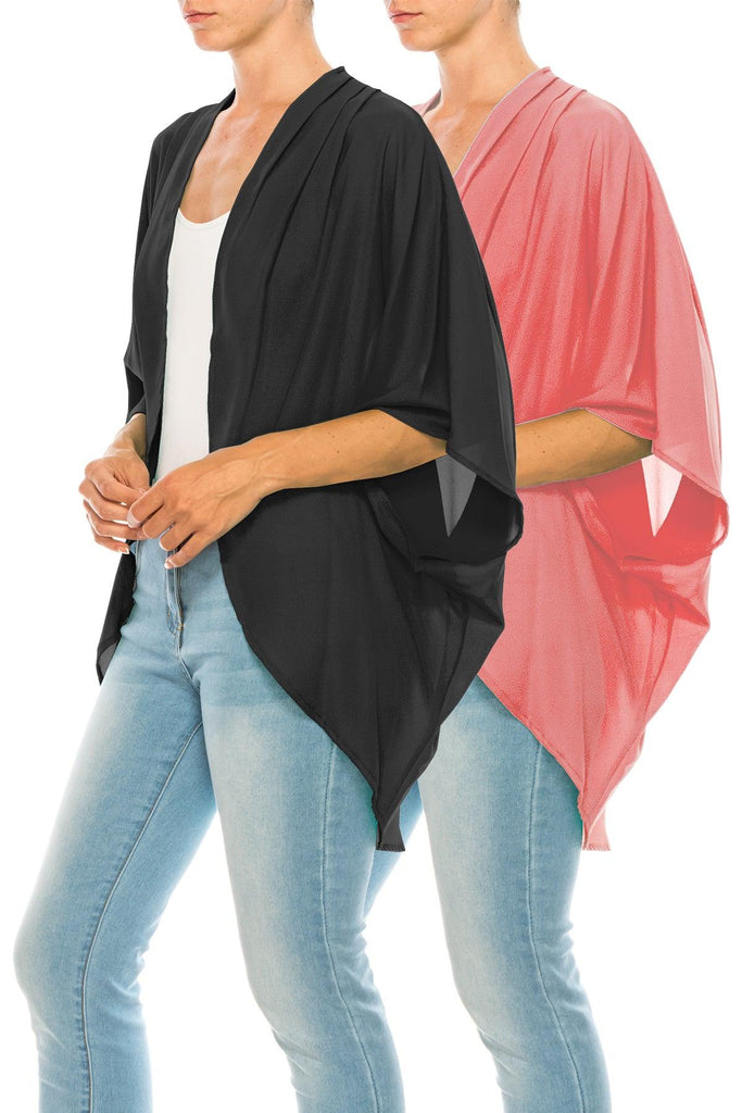Women's Loose Fit 3/4 Sleeves Kimono Style Cover Up Solid Cardigan (Pack of 2) FashionJOA