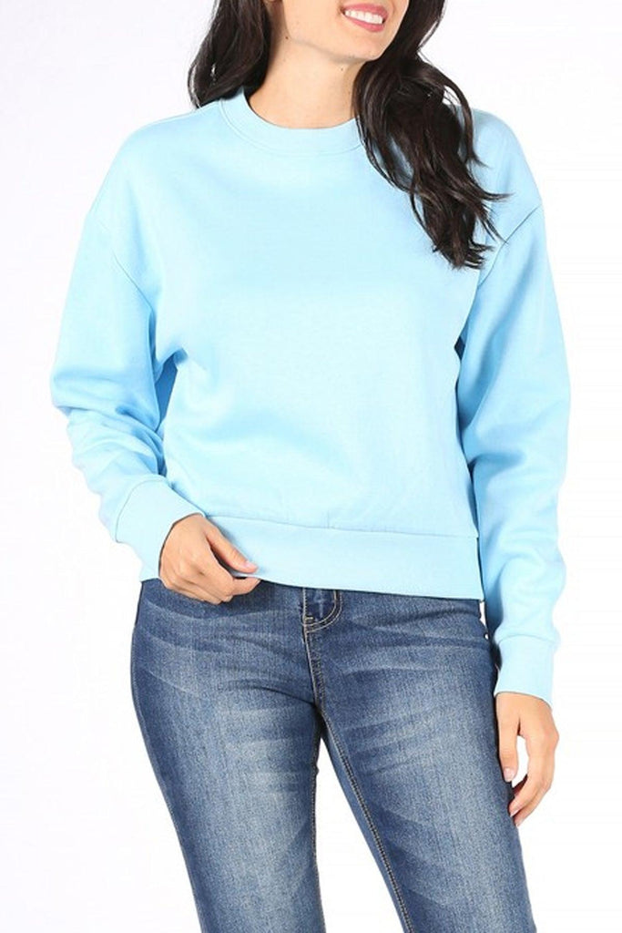 Women's Oversized Solid Crewneck Fleece Sweatshirt FashionJOA