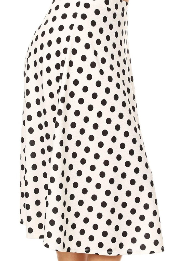 Women's Plus Size A-Line Casual Flared Elastic Band Polka Dot Midi Skirt FashionJOA