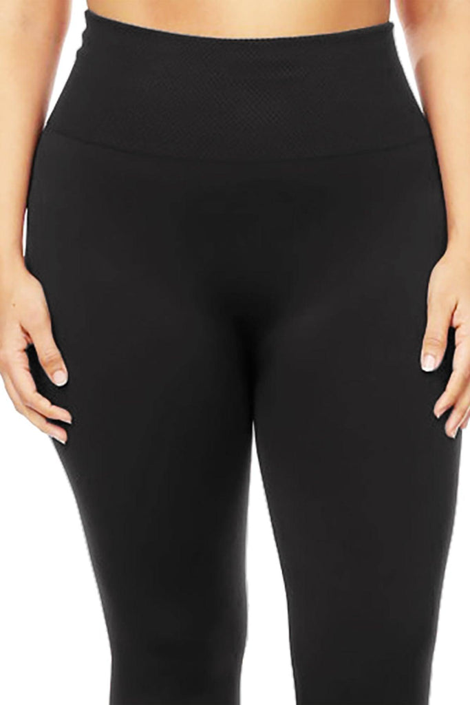 Women's Plus Size Banded Waist Full length Leggings with Fleece Lining Pack of 2 FashionJOA