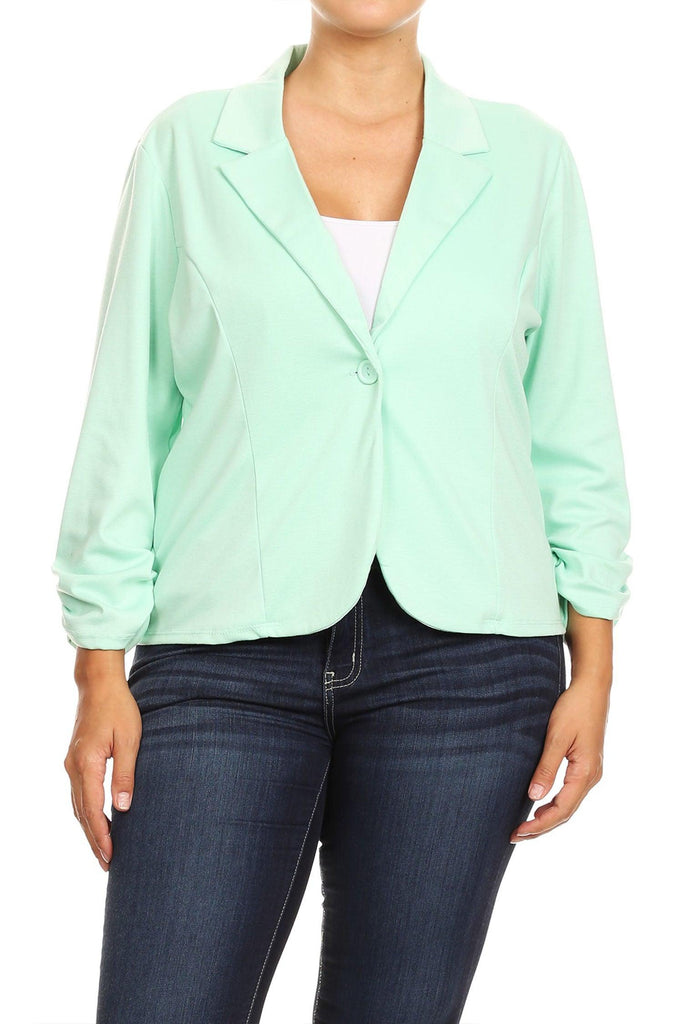 Women's Plus Size Basic Casual Button Solid Outerwear Jacket Blazer FashionJOA