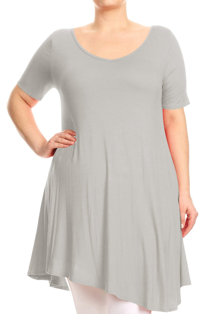 Women's Plus Size Casual A-Line Short Sleeves V-Neck Tunic Top FashionJOA