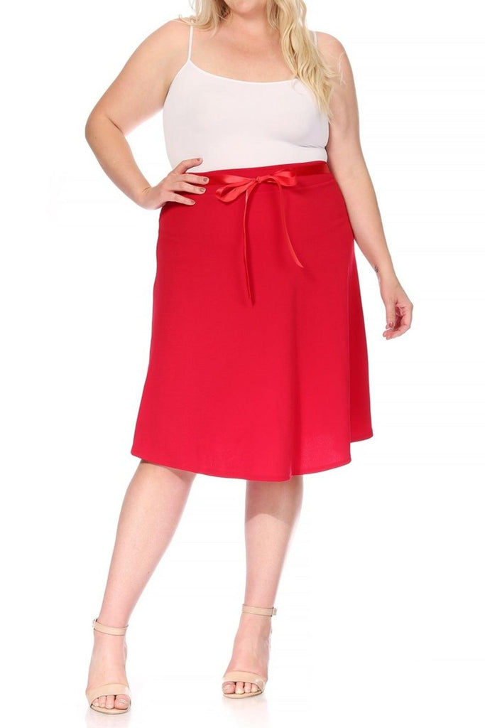 Women's Plus Size Casual Bow Tie Belted A Line Knee Length Skirts FashionJOA