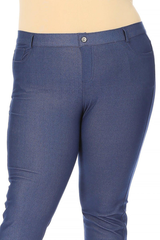 Women's Plus Size Casual Comfy Slim Pocket Jeans with Button FashionJOA