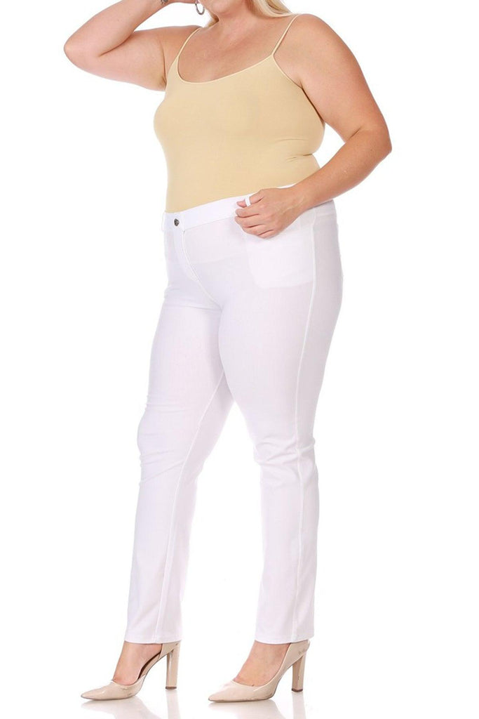 Women's Plus Size Casual Comfy Slim Pocket Jeans with Button FashionJOA