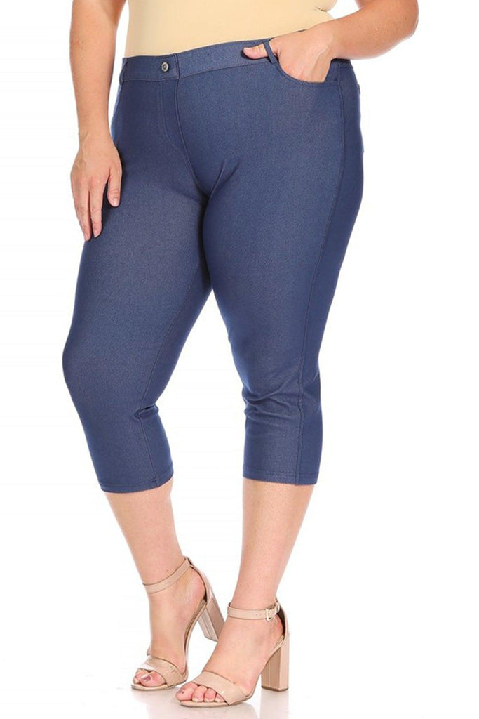 Women's Plus Size Casual Comfy Slim Pocket Jeggings Jeans Capri Leggings Pants Pack of 2 FashionJOA