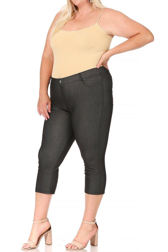 Women's Plus Size Casual Comfy Slim Pocket Jeggings Jeans Capri Leggings Pants Pack of 2 FashionJOA