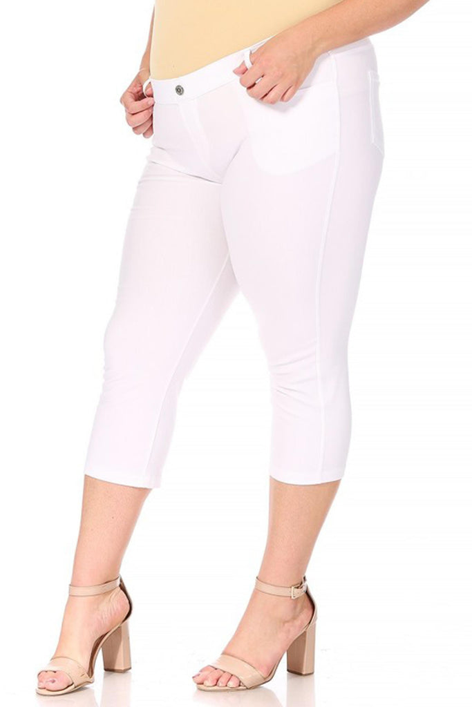 Women's Plus Size Casual Comfy Slim Pocket Jeggings Jeans Capri Pants FashionJOA