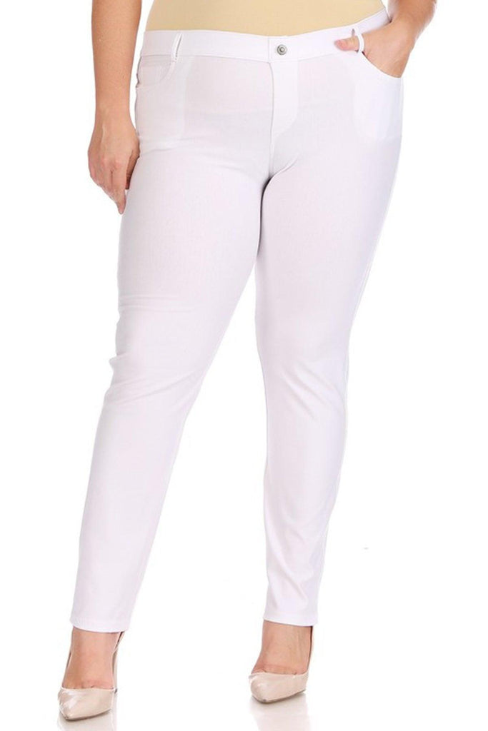 Women's Plus Size Casual Comfy Slim Pocket Jeggings Jeans Pants with Button FashionJOA