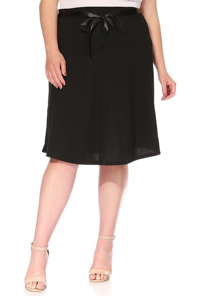 Women's Plus Size Casual High Waist Bow Tie Belted A Line Midi Knee Length Skirts FashionJOA