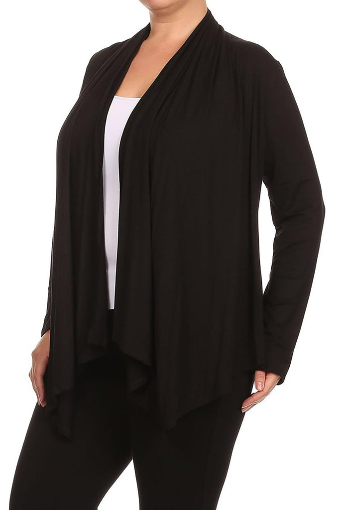Women's Plus Size Casual Long Sleeve Draped Open Front Solid Cardigan FashionJOA