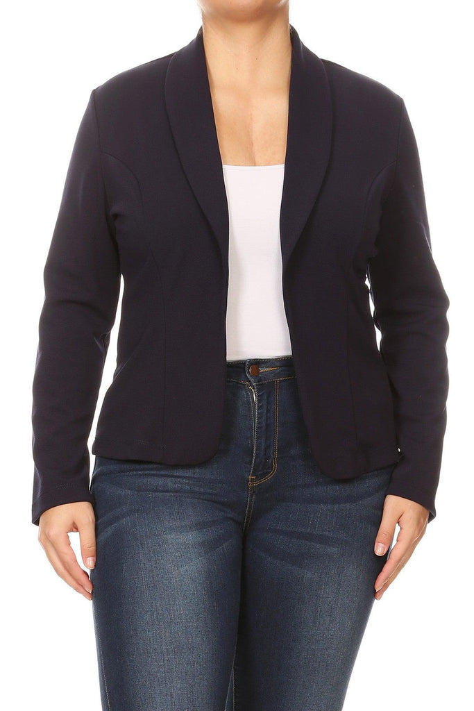 Women's Plus Size Casual Long Sleeve Fitted Solid Open Blazer FashionJOA