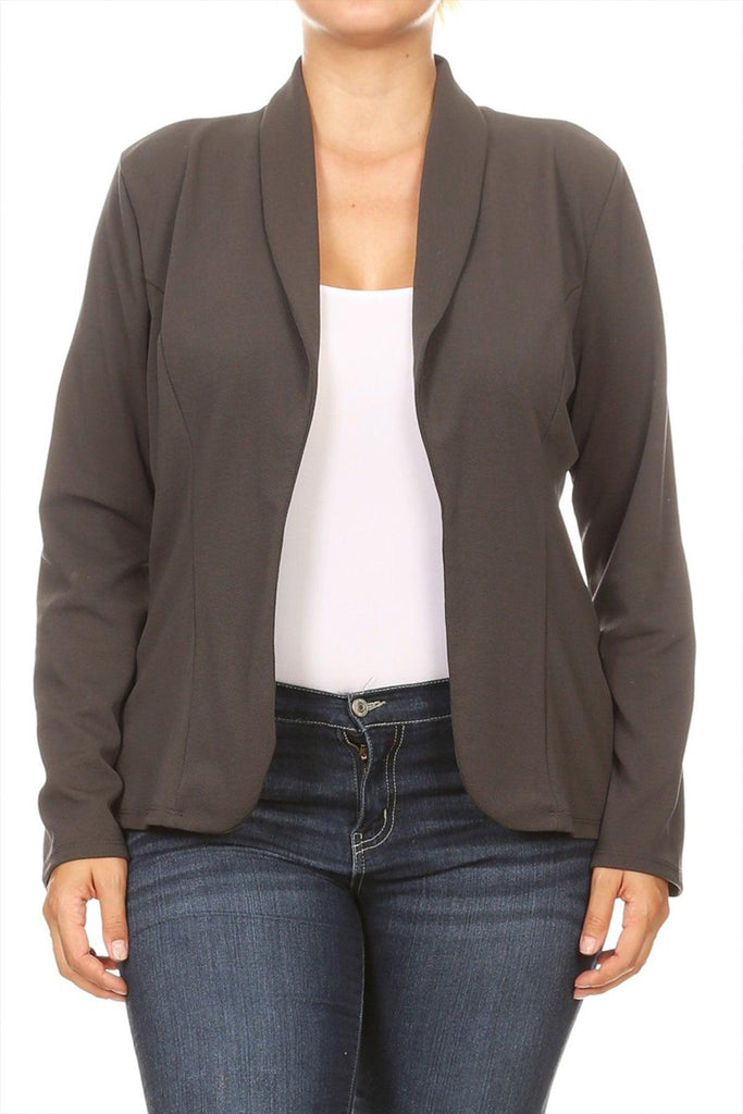 Women's Plus Size Casual Long Sleeve Fitted Solid Open Blazer FashionJOA