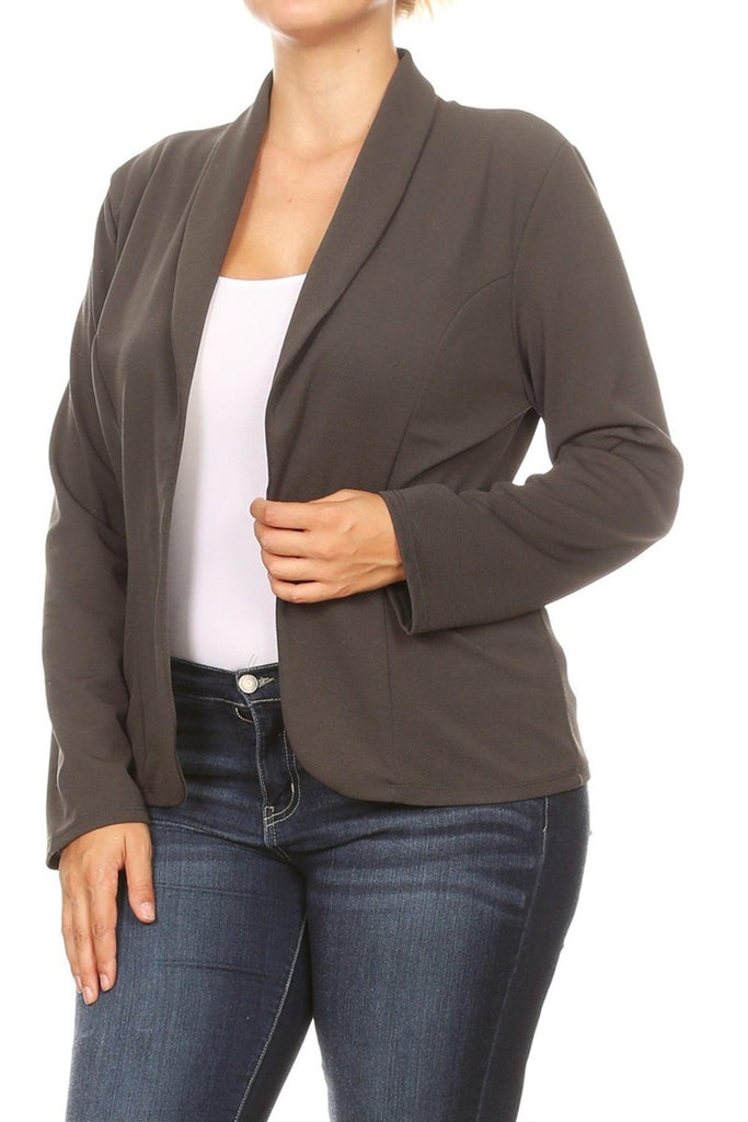 Women's Plus Size Casual Long Sleeve Fitted Solid Open Blazer Jacket FashionJOA