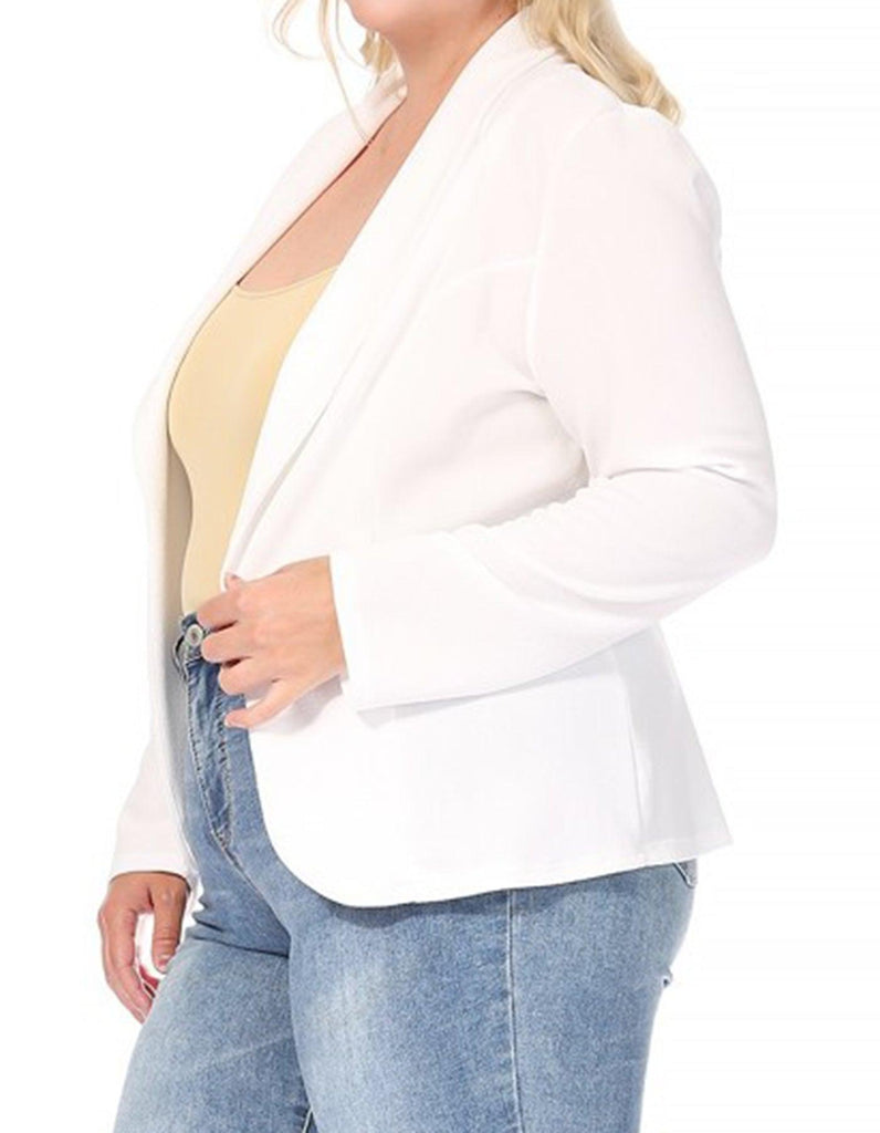 Women's Plus Size Casual Long Sleeve Fitted Solid Open Blazer Jacket FashionJOA
