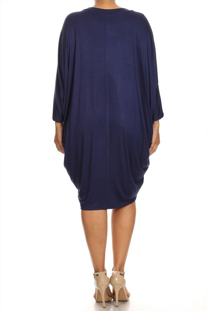 Women's Plus Size Casual Loose Fit Dolman Sleeve Midi Dress FashionJOA