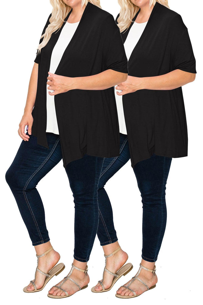 Women's Plus Size Casual Short Sleeve Loose Fit Solid Draped Open Cardigan (Pack of 2) FashionJOA