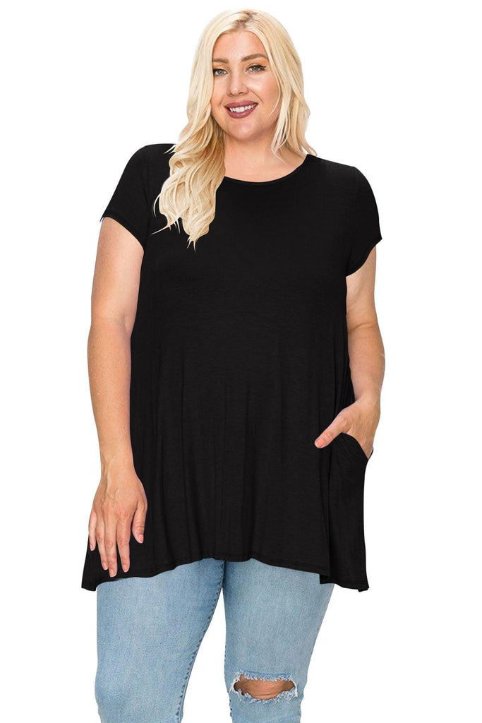 Women's Plus Size Casual Short Sleeve Loose Solid Tunic Top FashionJOA