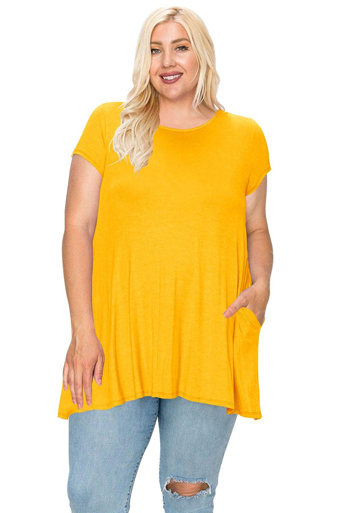 Women's Plus Size Casual Short Sleeve Loose Solid Tunic Top FashionJOA