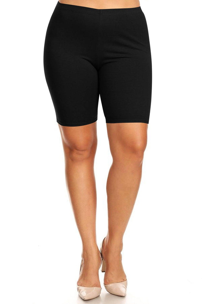 Women's Plus Size Casual Solid Elastic High Waist Stretch Biker Shorts (Pack of 3) FashionJOA