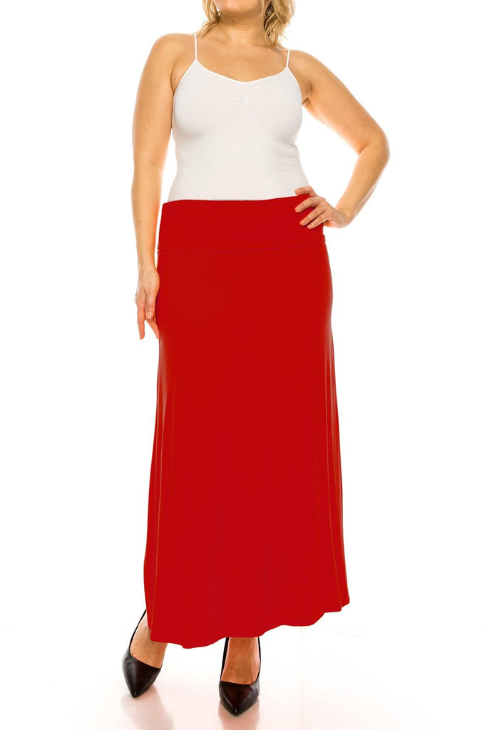 Women's Plus Size Casual Solid High Waisted A -line Maxi Skirt with an elastic Waistband FashionJOA