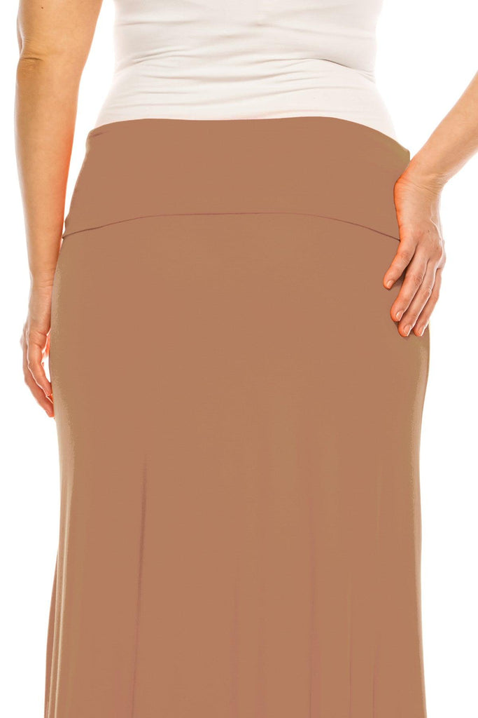 Women's Plus Size Casual Solid High Waisted A -line Maxi Skirt with an elastic Waistband FashionJOA