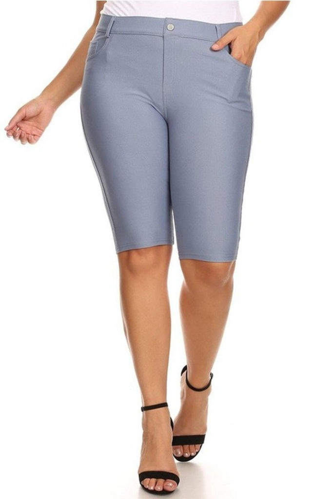 Women's Plus Size Casual Stretch Comfy Pockets Solid Bermuda Shorts Pants FashionJOA