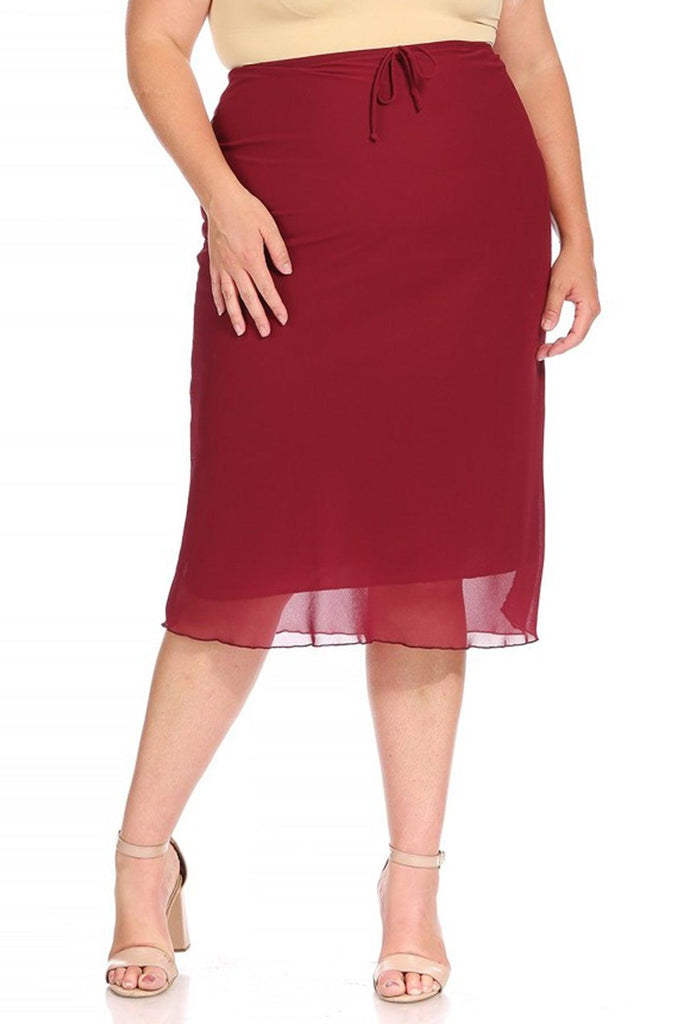 Women's Plus Size Chiffon Overlay Maxi Draped Skirt with Waist Tie Accent FashionJOA