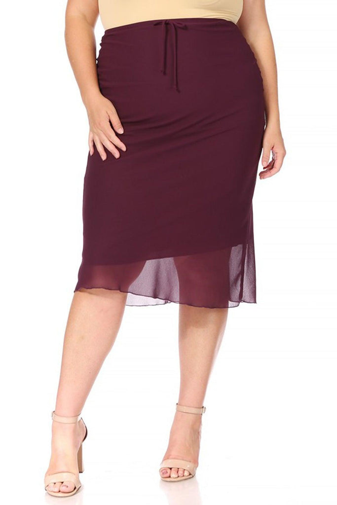 Women's Plus Size Chiffon Overlay Maxi Draped Skirt with Waist Tie Accent FashionJOA