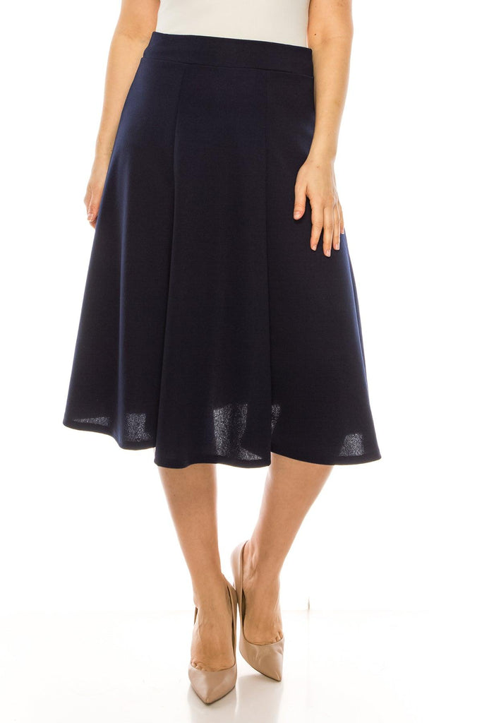 Women's Plus Size Classic Solid Flared Lightweight Midi A-line Skirt FashionJOA