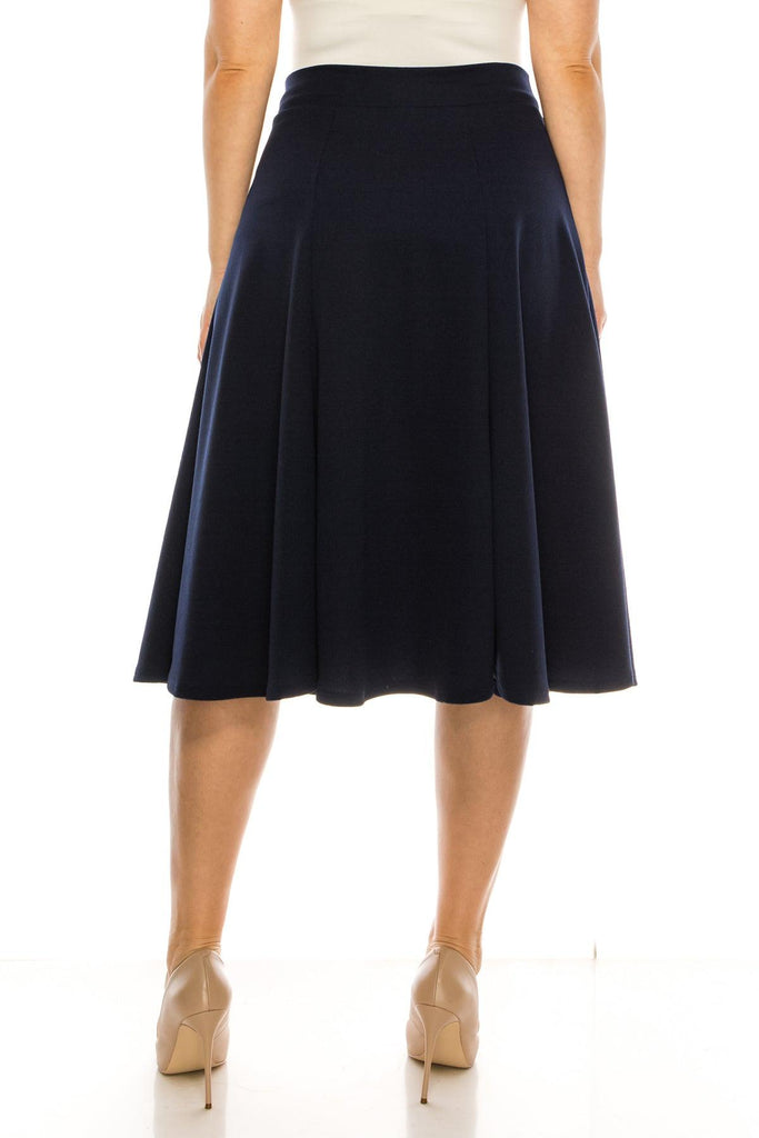 Women's Plus Size Classic Solid Flared Lightweight Midi A-line Skirt FashionJOA