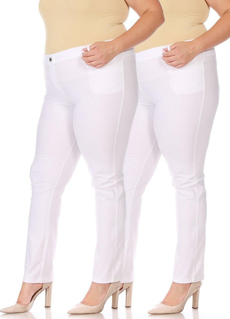 Women's Plus Size Comfy Slim Pocket Jeggings Jeans Pants with Button Pack of 2 FashionJOA