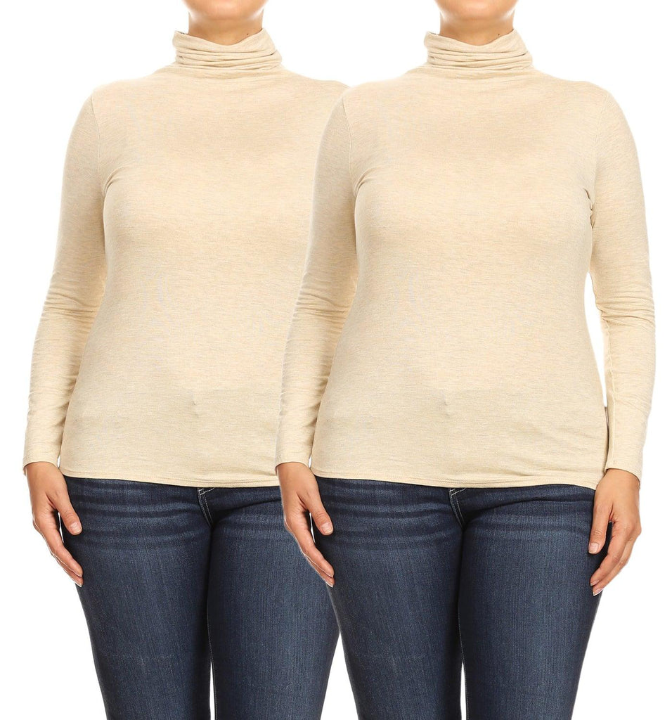 Women's Plus Size Fitted Long Sleeve Solid Turtleneck Sweater (Pack of 2) FashionJOA
