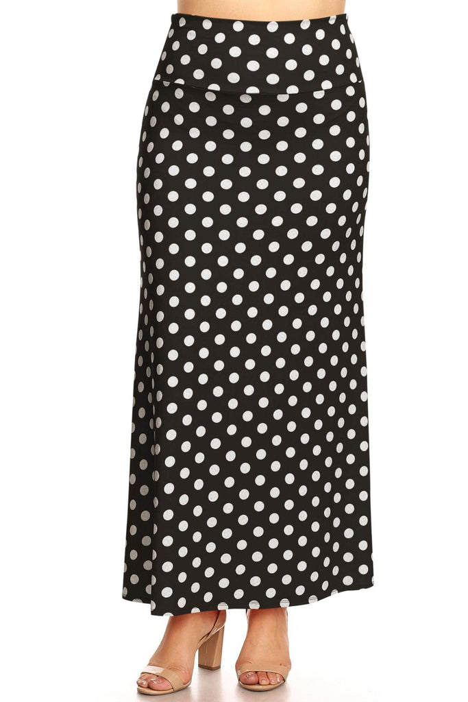 Women's Plus Size Fold-Over Waist Lounge Wear A-Line Polka Dot Long Maxi Skirt FashionJOA