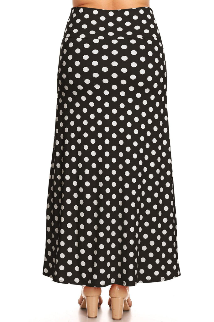Women's Plus Size Fold-Over Waist Lounge Wear A-Line Polka Dot Long Maxi Skirt FashionJOA