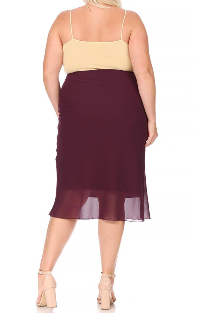 Women's Plus Size High Rise Chiffon Overlay Maxi Draped Skirt with Waist Tie Accent FashionJOA