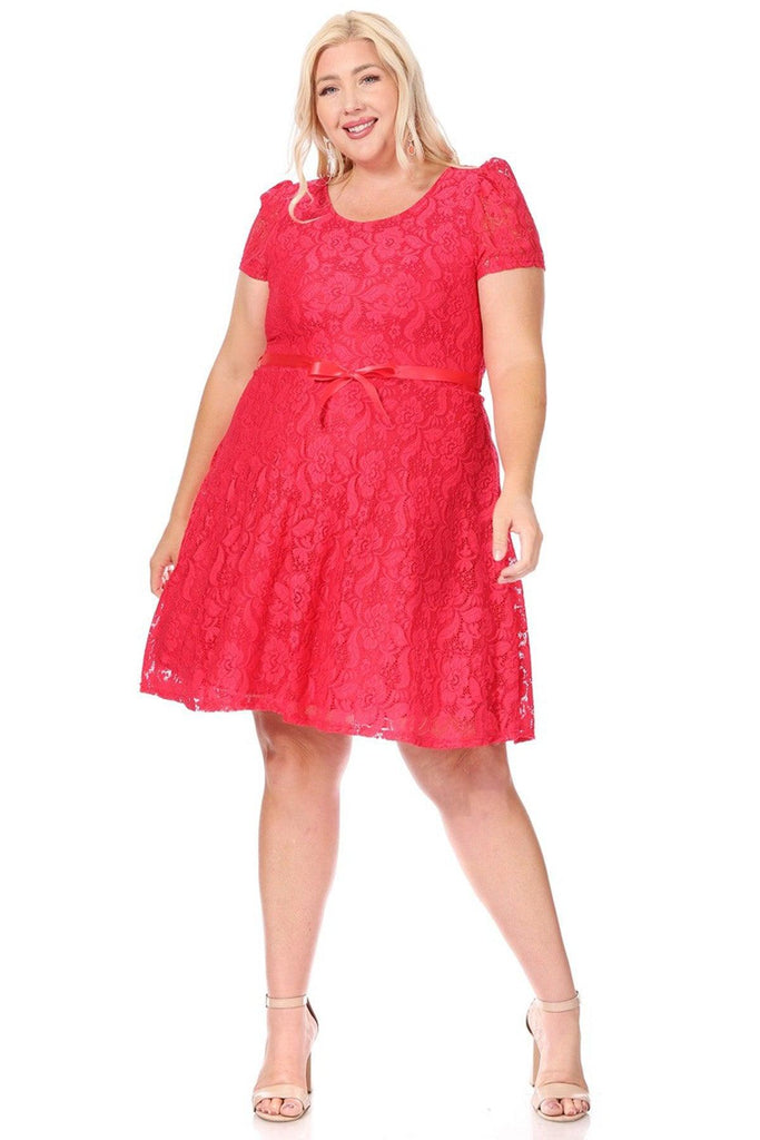 Women's Plus Size Lace Short Sleeve Party Midi Dress FashionJOA