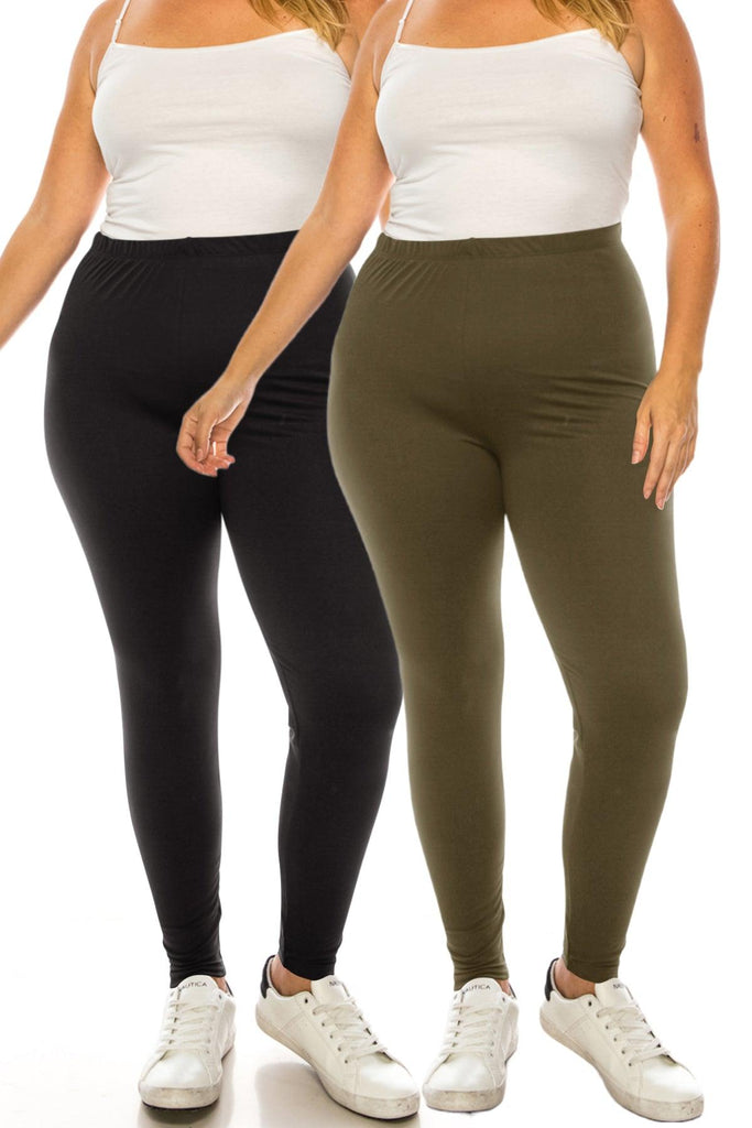 Women's Plus Size Microfiber Full Solid Length Leggings (Pack of 2) FashionJOA