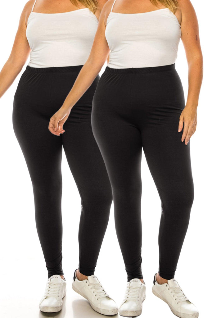 Women's Plus Size Microfiber Full Solid Length Leggings (Pack of 2) FashionJOA