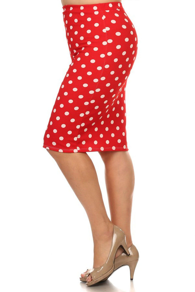 Women's Plus Size Polka Dot Elastic Waistband Stretch Pencil Midi Skirt FashionJOA