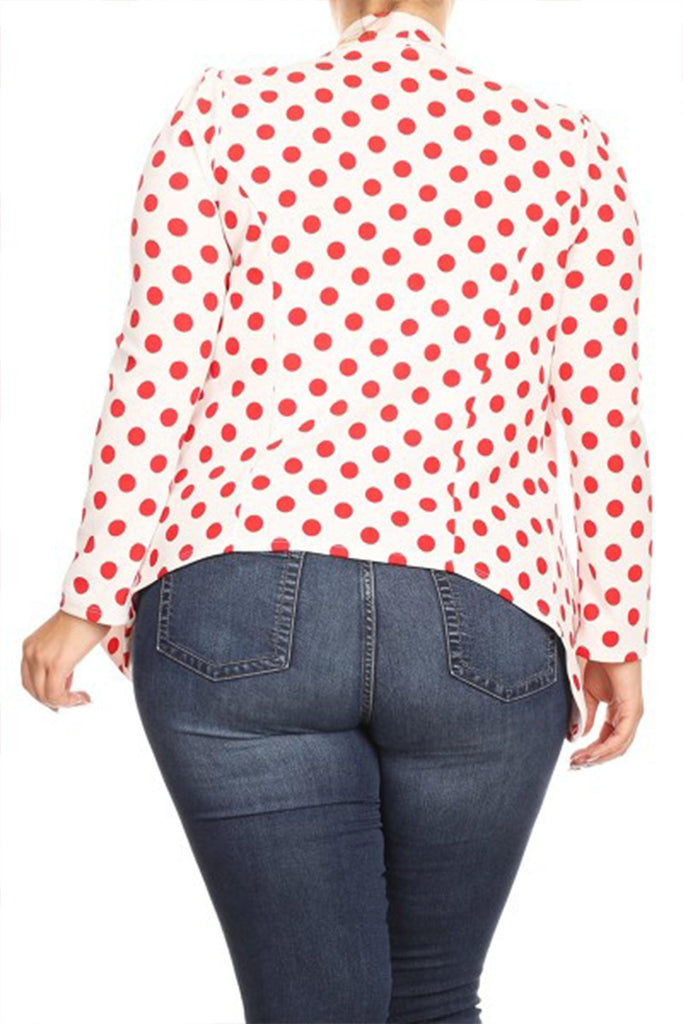 Women's Plus Size Polka Dot Long Sleeves Open Front Business Blazer FashionJOA