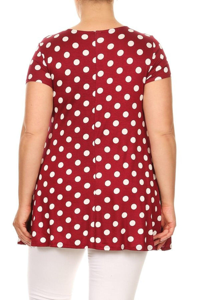 Women's Plus Size Side Pockets Polka Dot Short Sleeves Relaxed Tunic Top FashionJOA