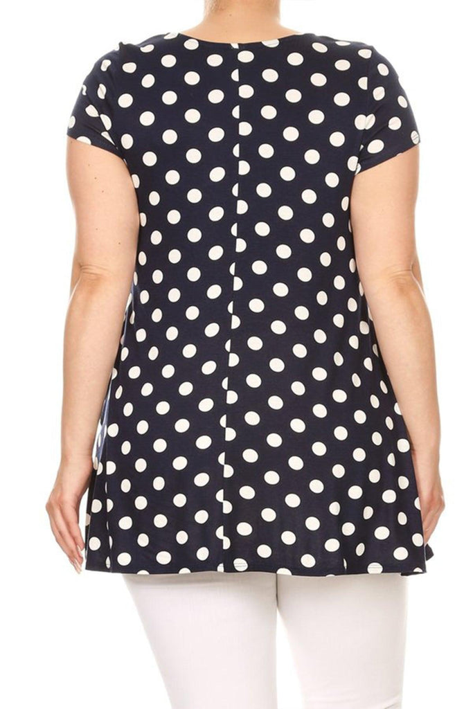 Women's Plus Size Side Pockets Polka Dot Short Sleeves Relaxed Tunic Top FashionJOA