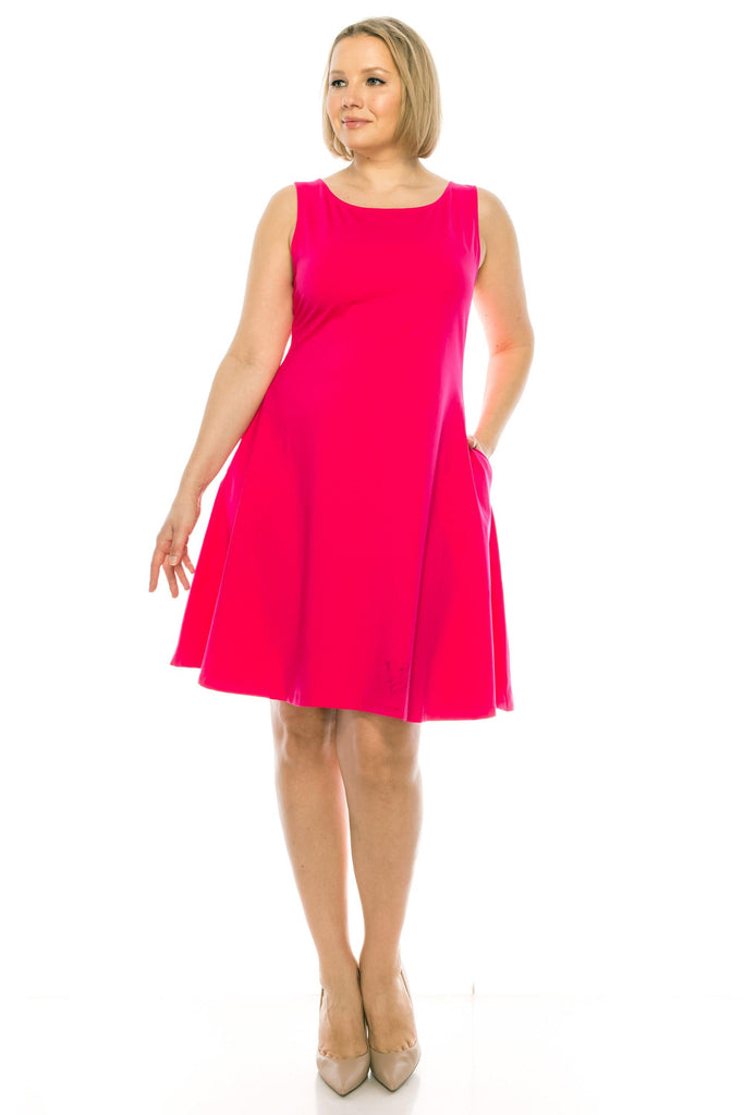 Women's Plus Size Sleeveless A-Line Midi Dress with Pockets FashionJOA