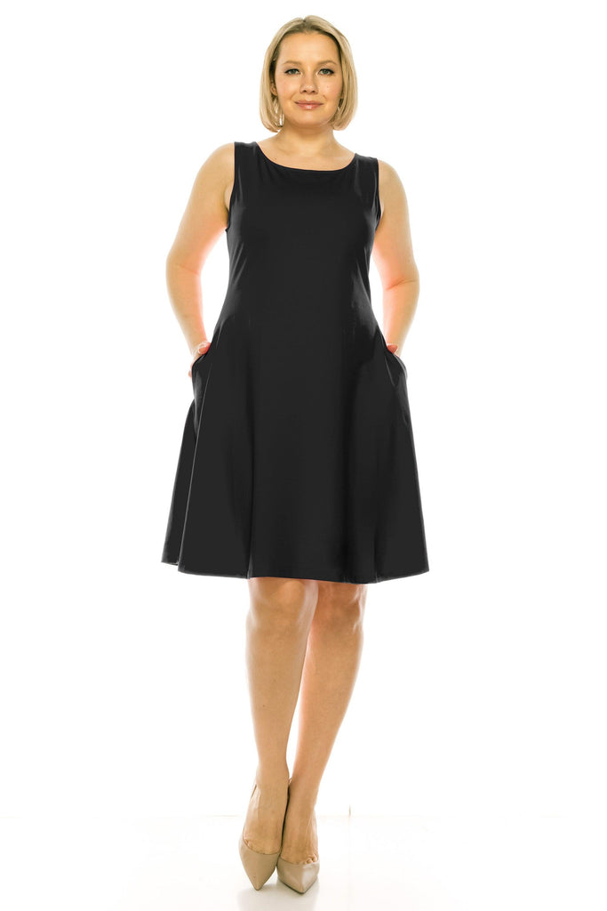 Women's Plus Size Sleeveless A-Line Midi Dress with Pockets FashionJOA