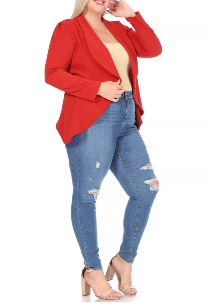 Women's Plus Size Solid Casual Fitted Open Blazer Office Jacket FashionJOA