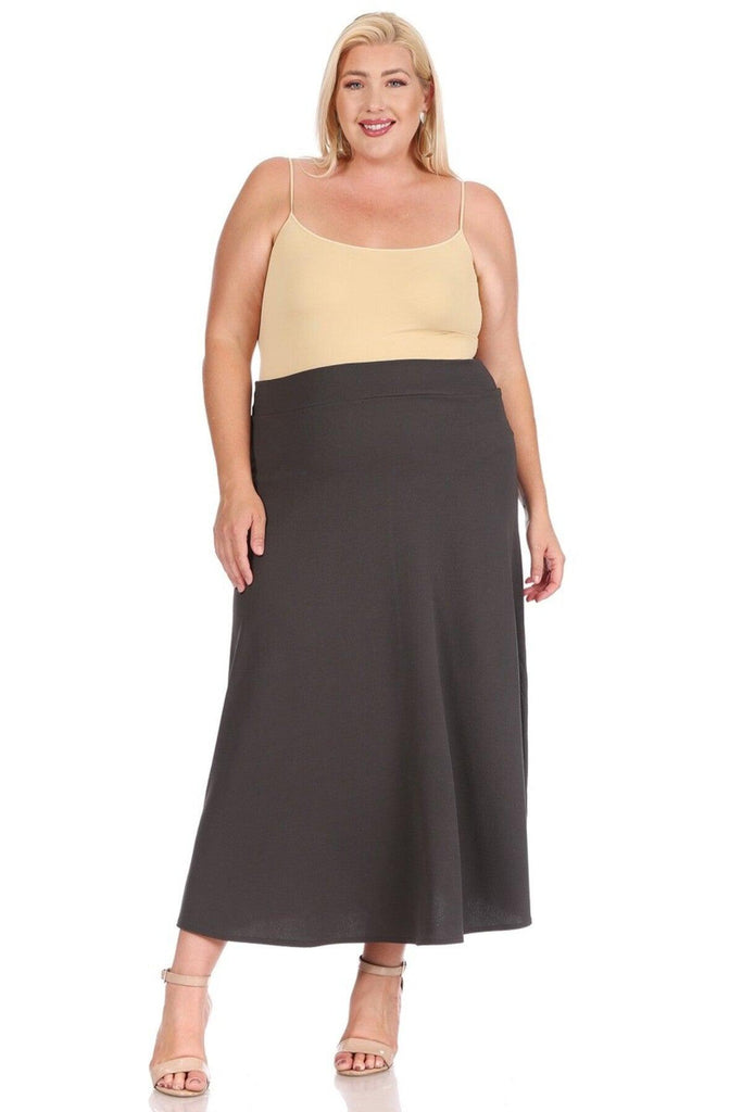 Women's Plus Size Solid  Flare A-line Midi Skirt with Elastic Waistband FashionJOA