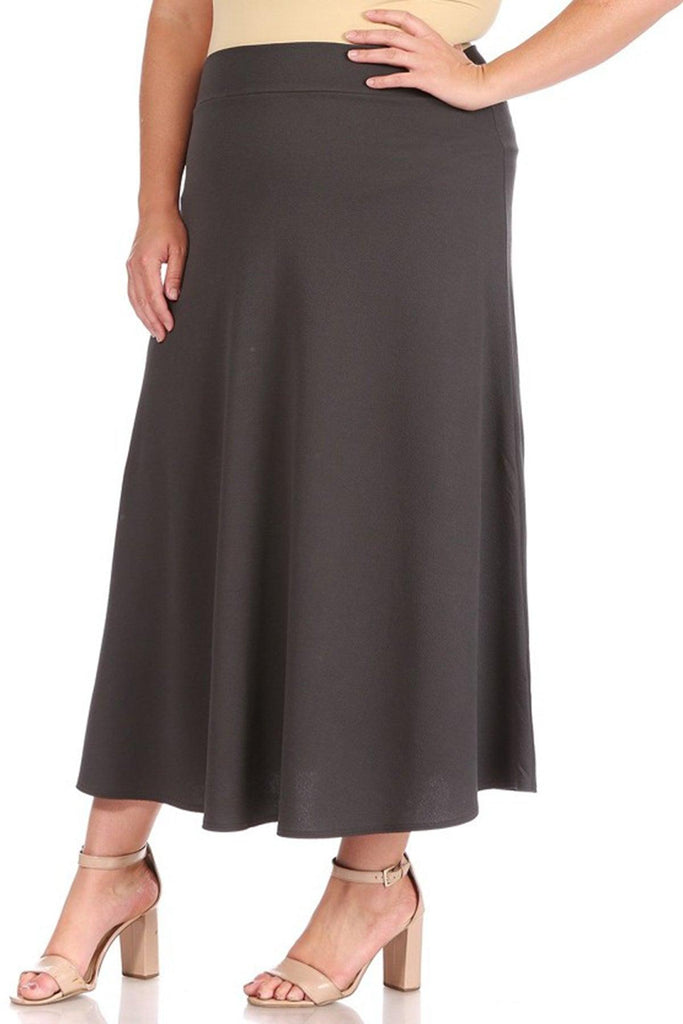 Women's Plus Size Solid High Waisted Flare A-line Midi Skirt with Elastic Waistband FashionJOA