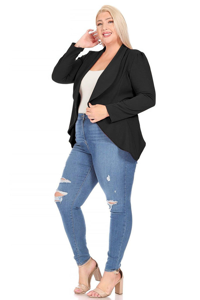 Women's Plus Size Solid Long Sleeve Waist Length Open Front Office Blazer FashionJOA