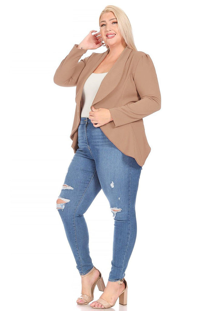 Women's Plus Size Solid Long Sleeve Waist Length Open Front Office Blazer FashionJOA